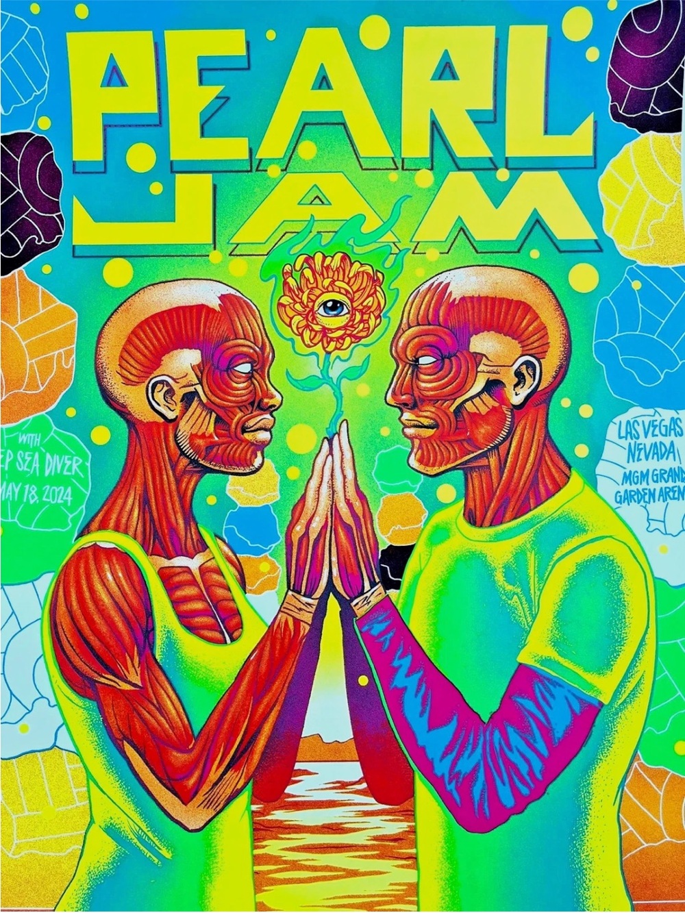 Pearl Jam Neon Anatomical Twin Poster - Green & Yellow